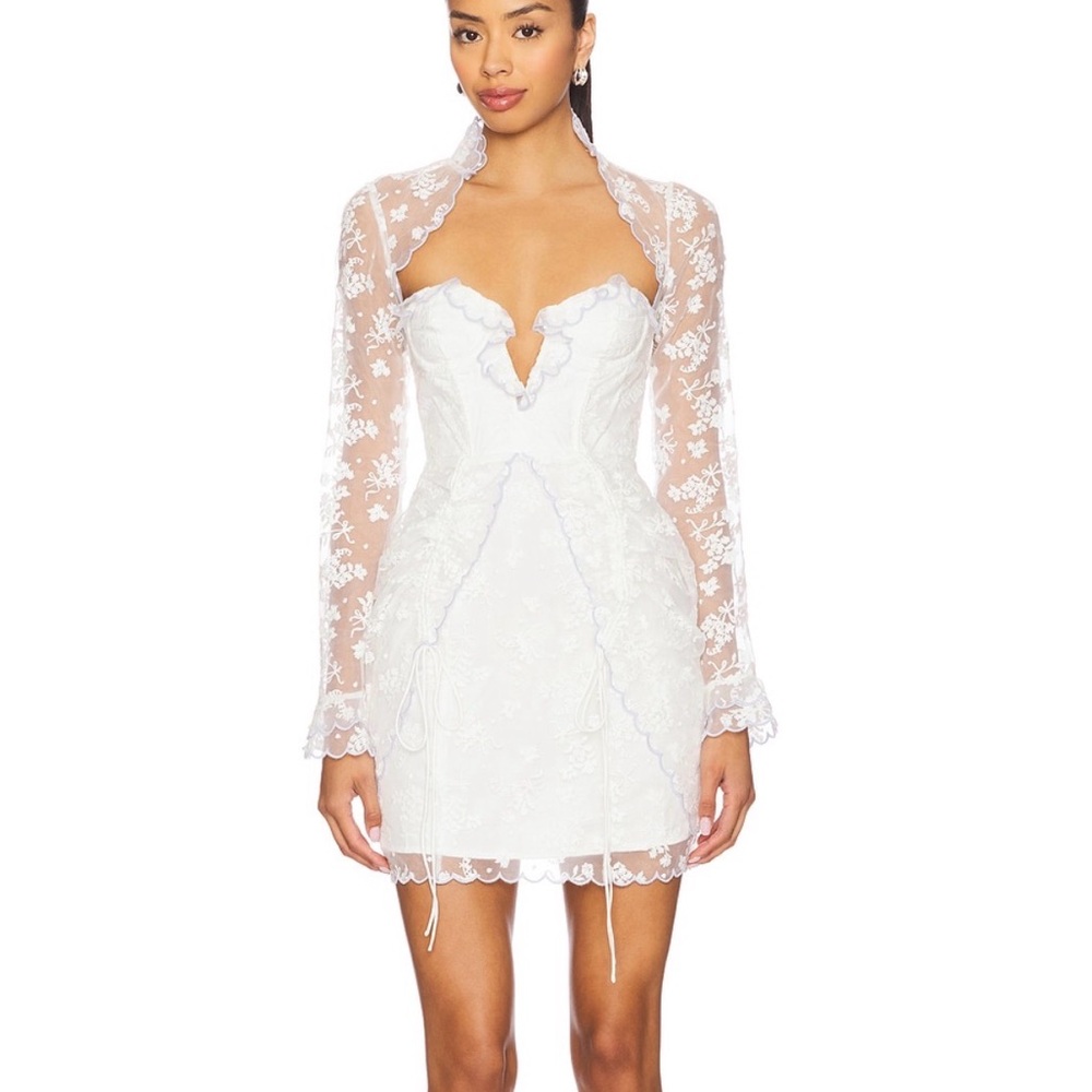 For Love and Lemons Embroidered Bluebell Mini Dress in White Size Large